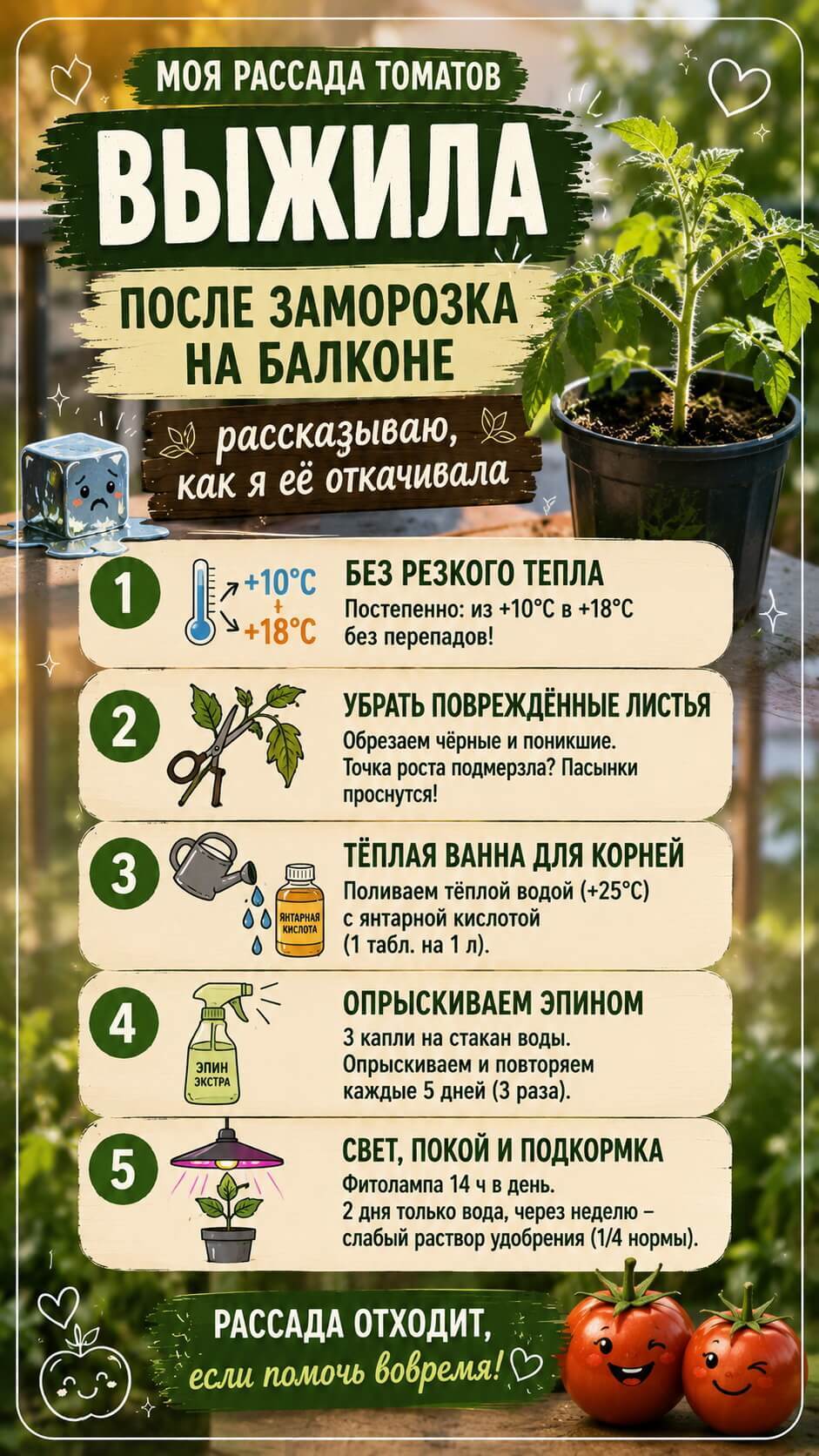 Реанимация замёрзшей рассады томатов