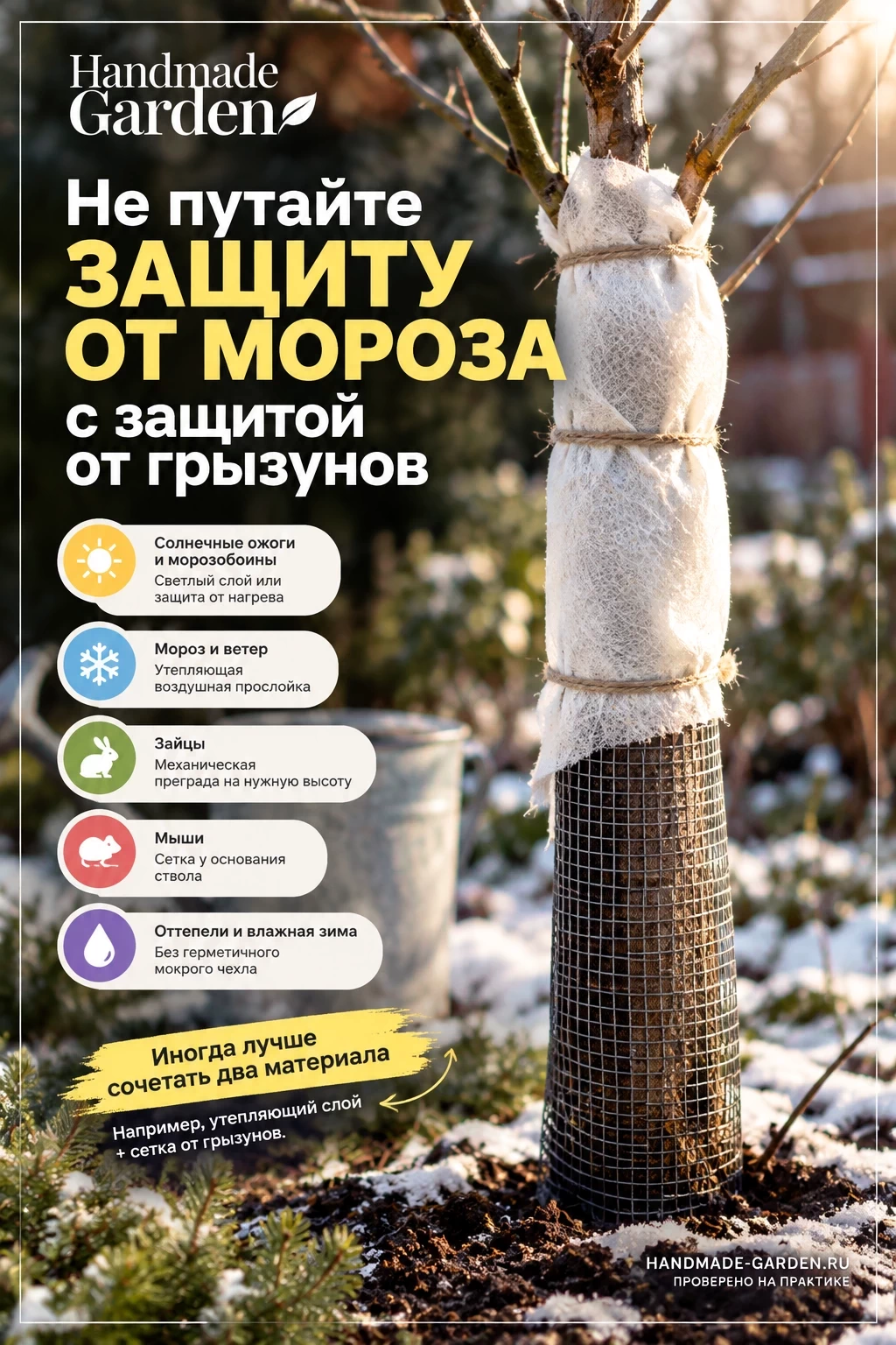 Не путайте защиту от мороза ствола дерева с защитой от грызунов