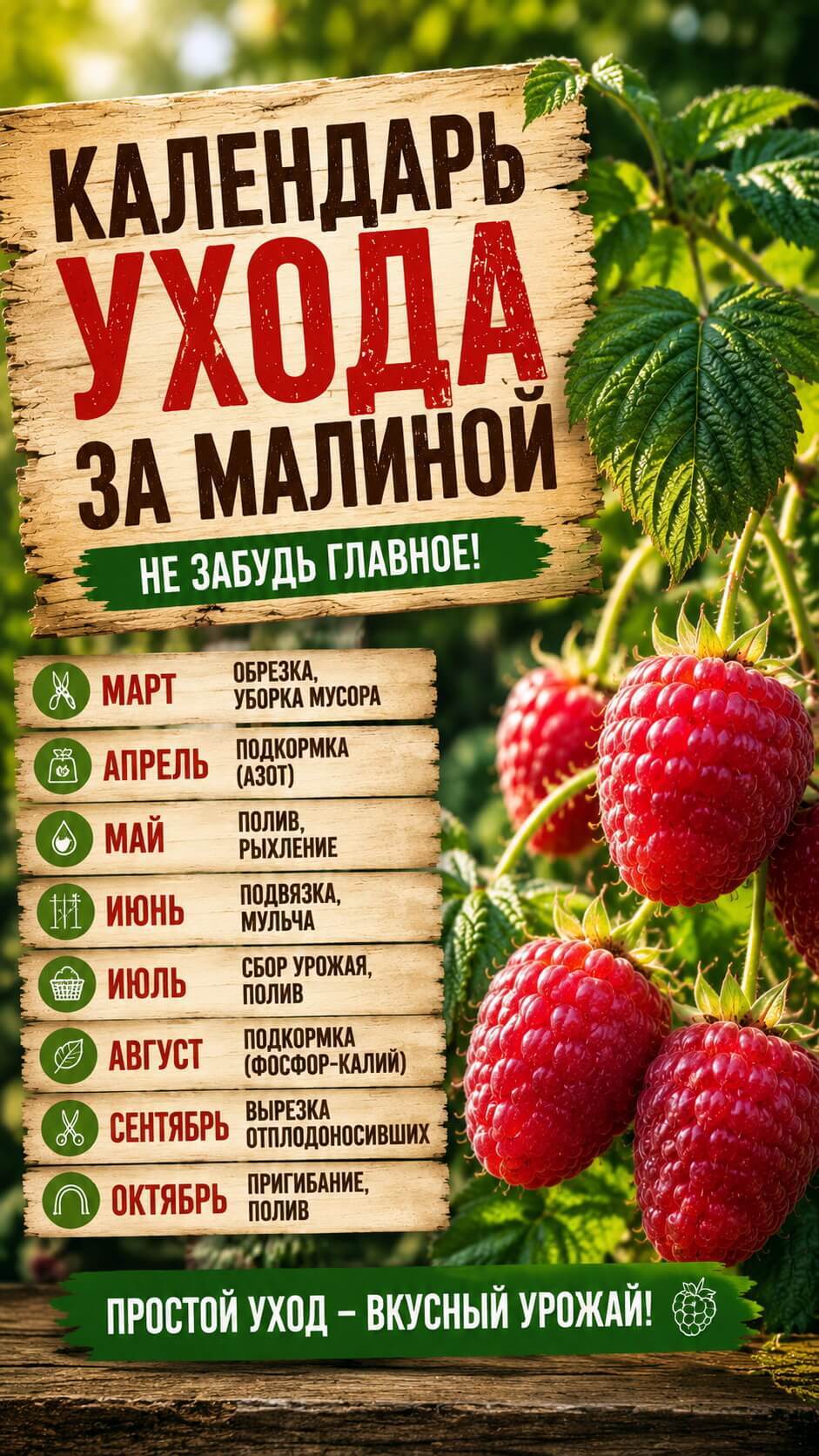 Календарь ухода за малиной