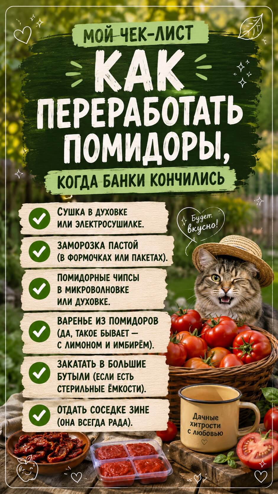 Мой чек-лист «Как переработать помидоры, когда банки кончились»