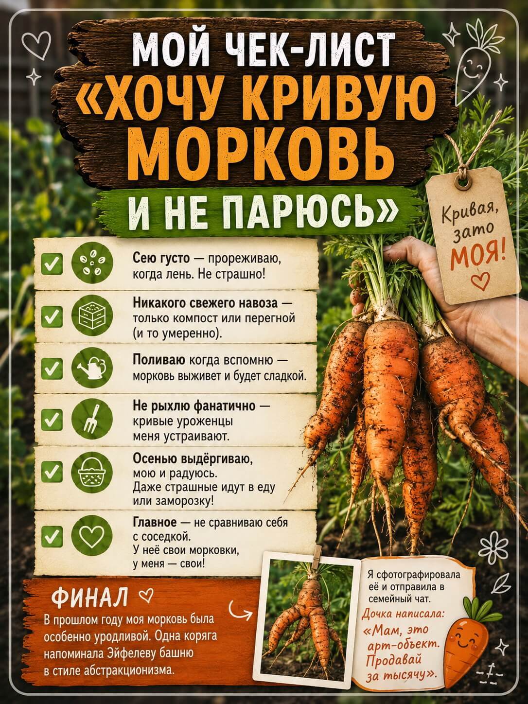 Мой чек-лист &laquo;Хочу кривую морковь и не парюсь&raquo;