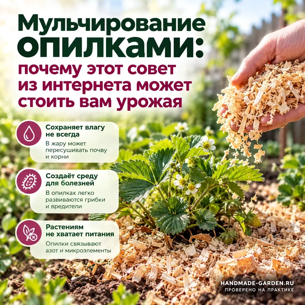 Растения после мульчирования опилками пожелтели и перестали расти