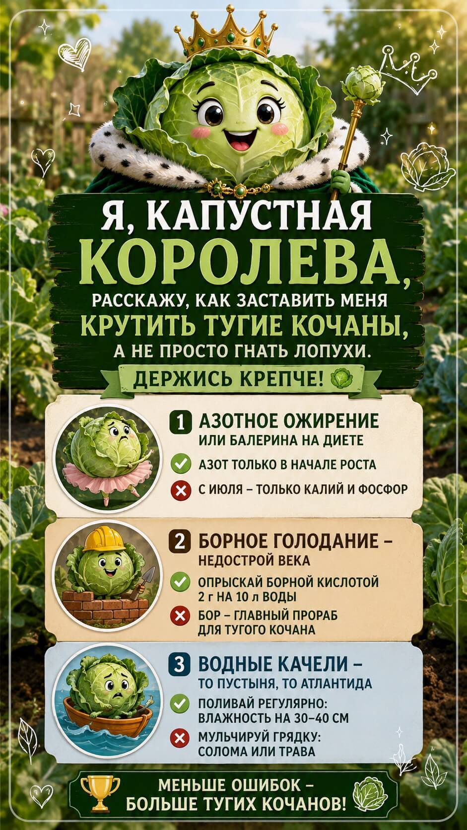 Капуста пошла в листья, а не в кочан? Как спасти урожай