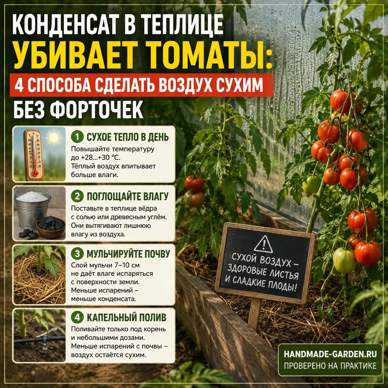 Конденсат в теплице убивает томаты: 4 способа сделать воздух сухим без форточек