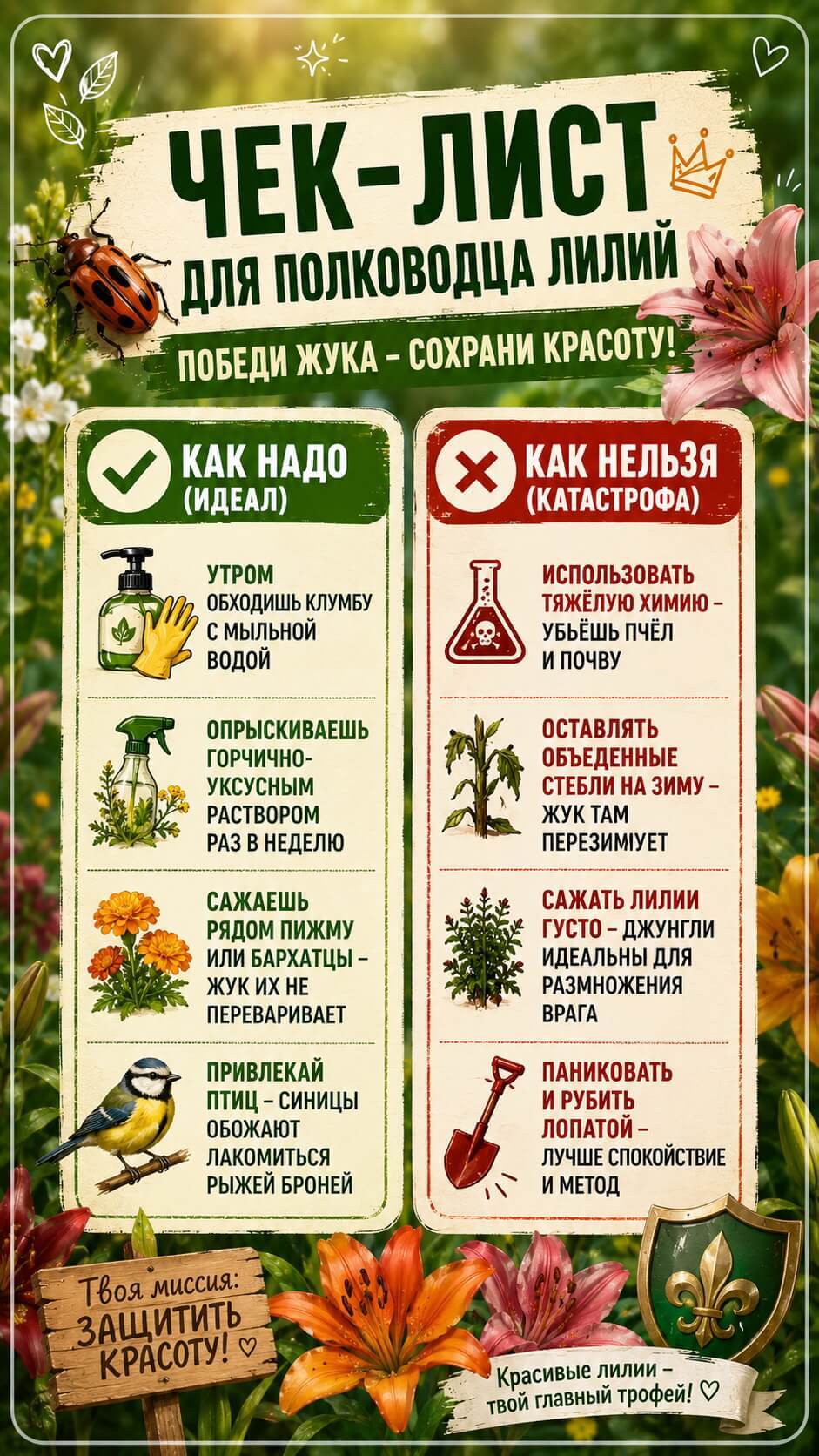 Чек-лист для борьбы с жуком лилий