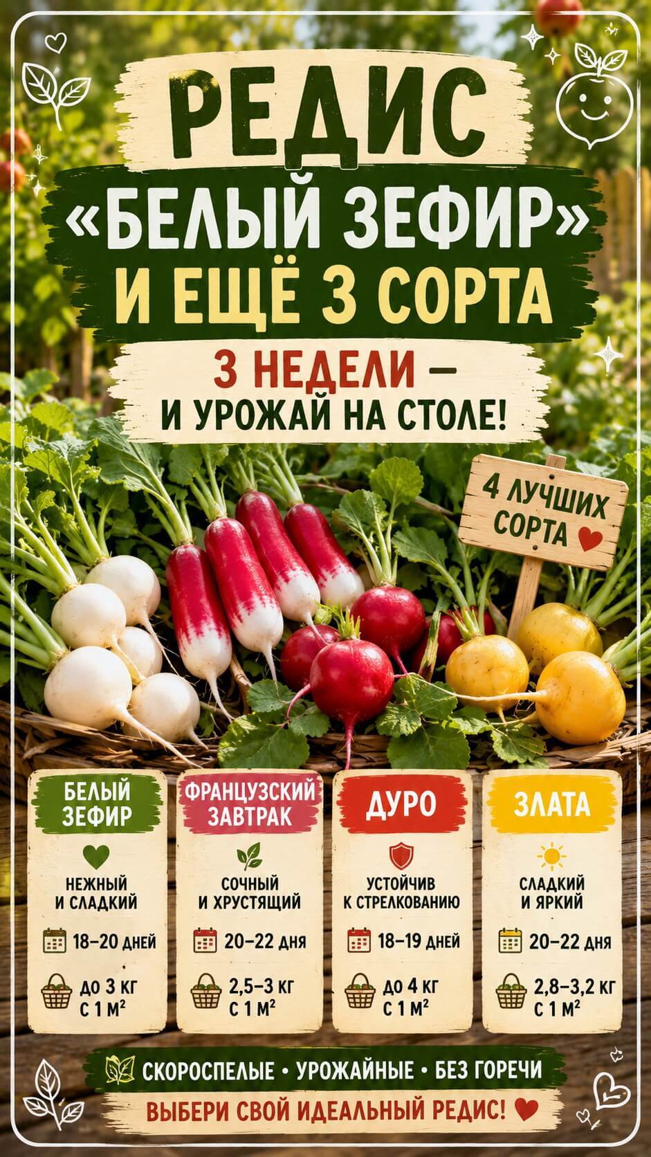 Редис &laquo;Белый зефир&raquo; и ещё 3 сорта: 3 недели &mdash; и урожай