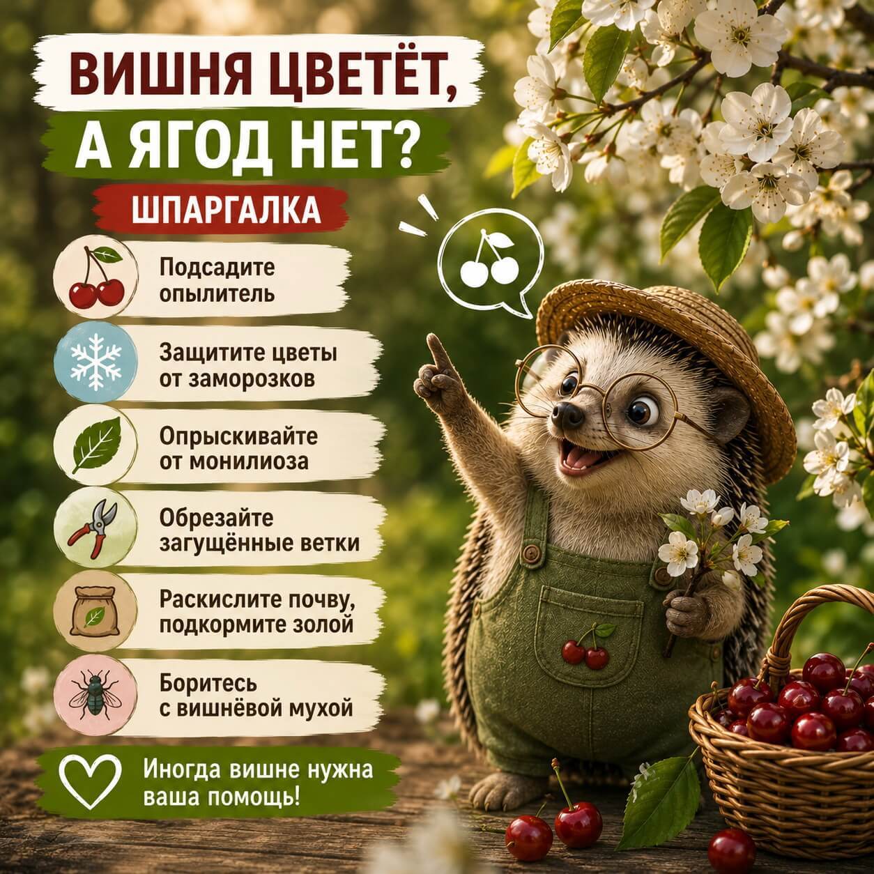 Шпаргалка: что делать, если вишня цветёт, а ягод нет