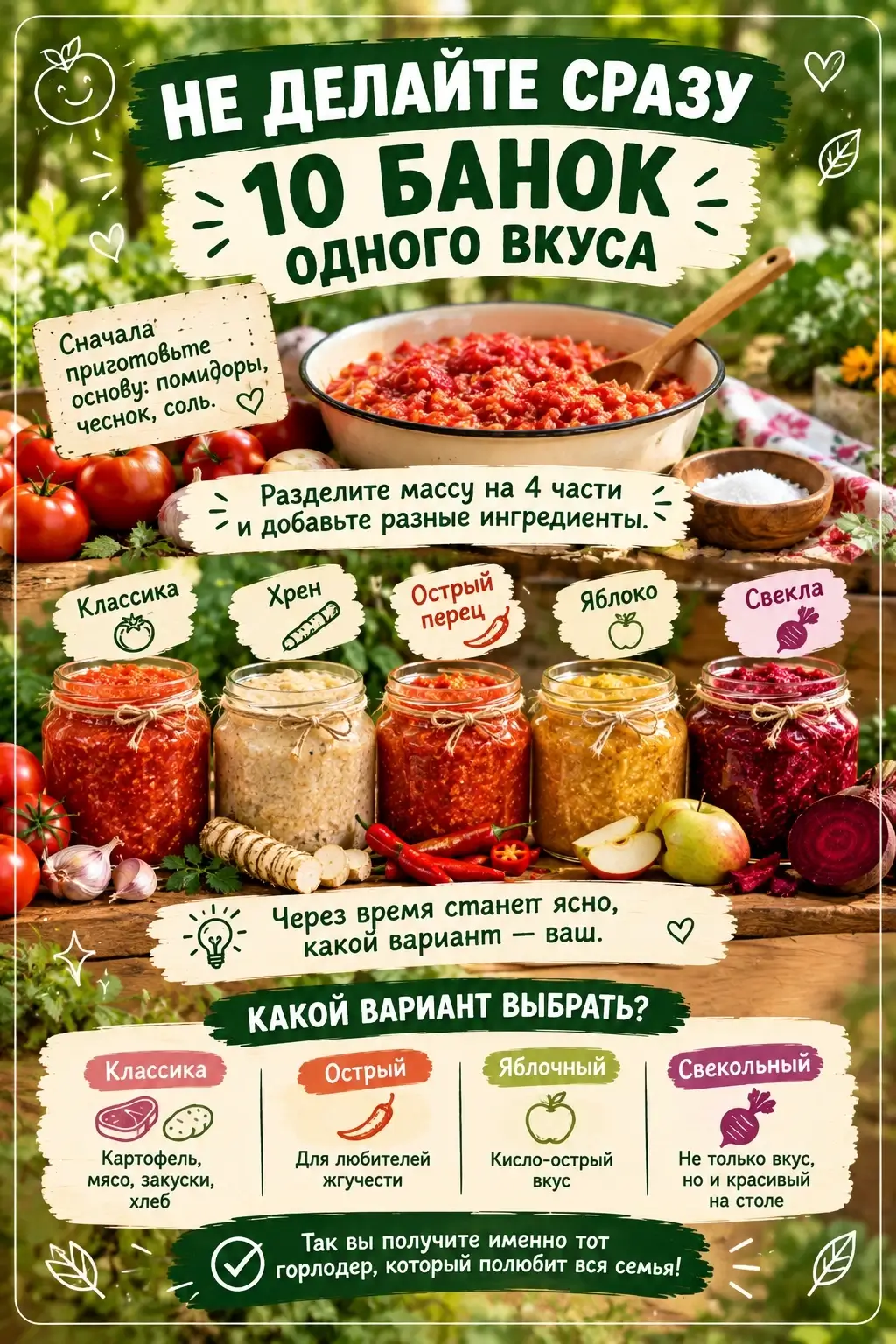не делайте сразу десять банок хреновухи одного вкуса