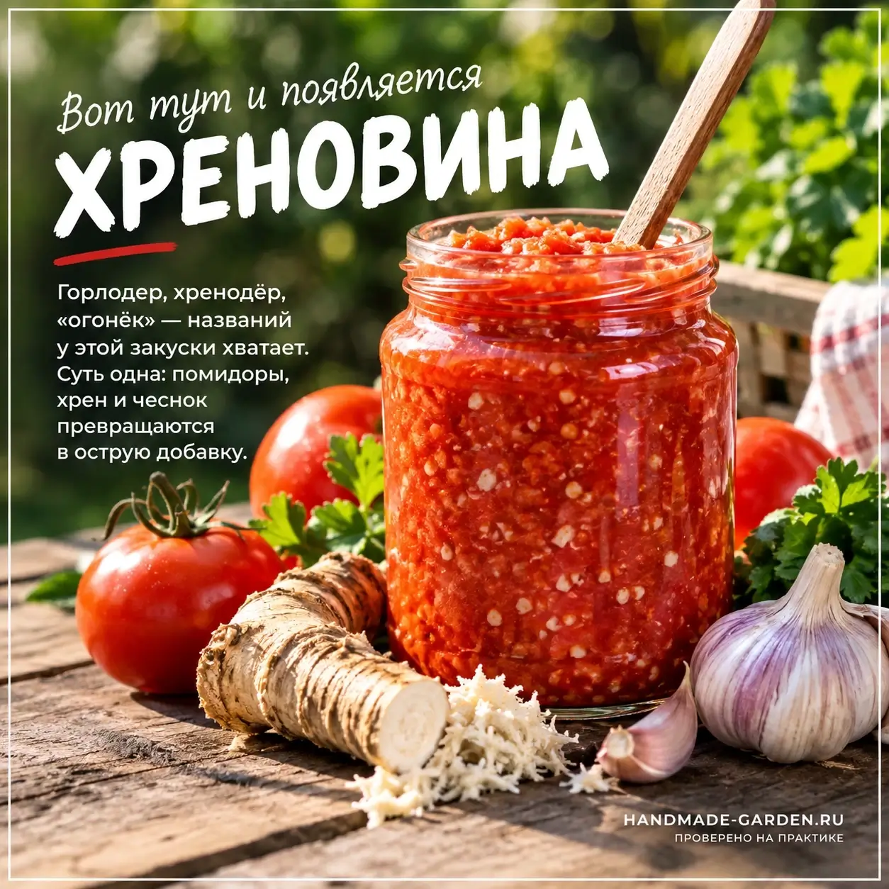 Классическая хреновина с помидорами, хреном и чесноком