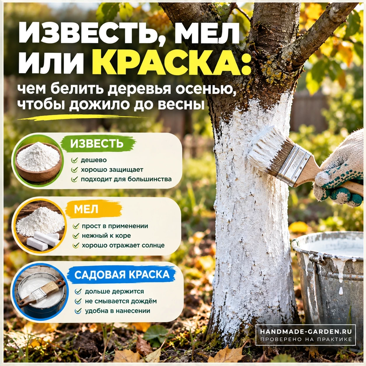 Известь, мел или садовая краска: чем белить деревья осенью, чтобы дожило до весны