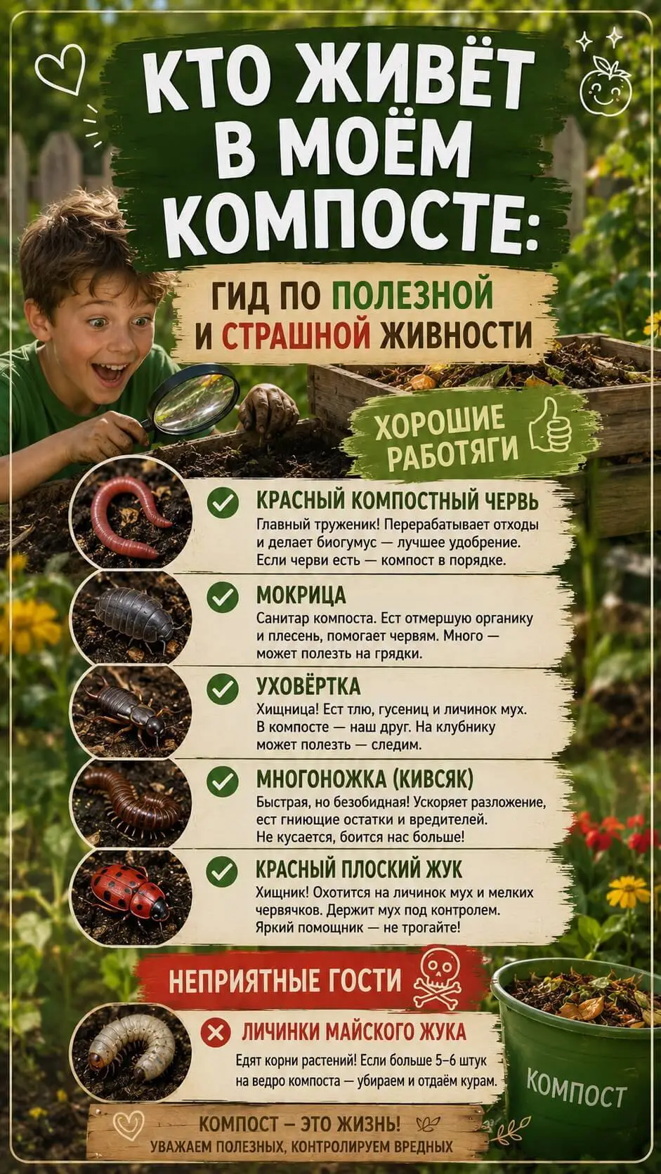 Кто живёт в моём компосте: гид по полезной и страшной живности