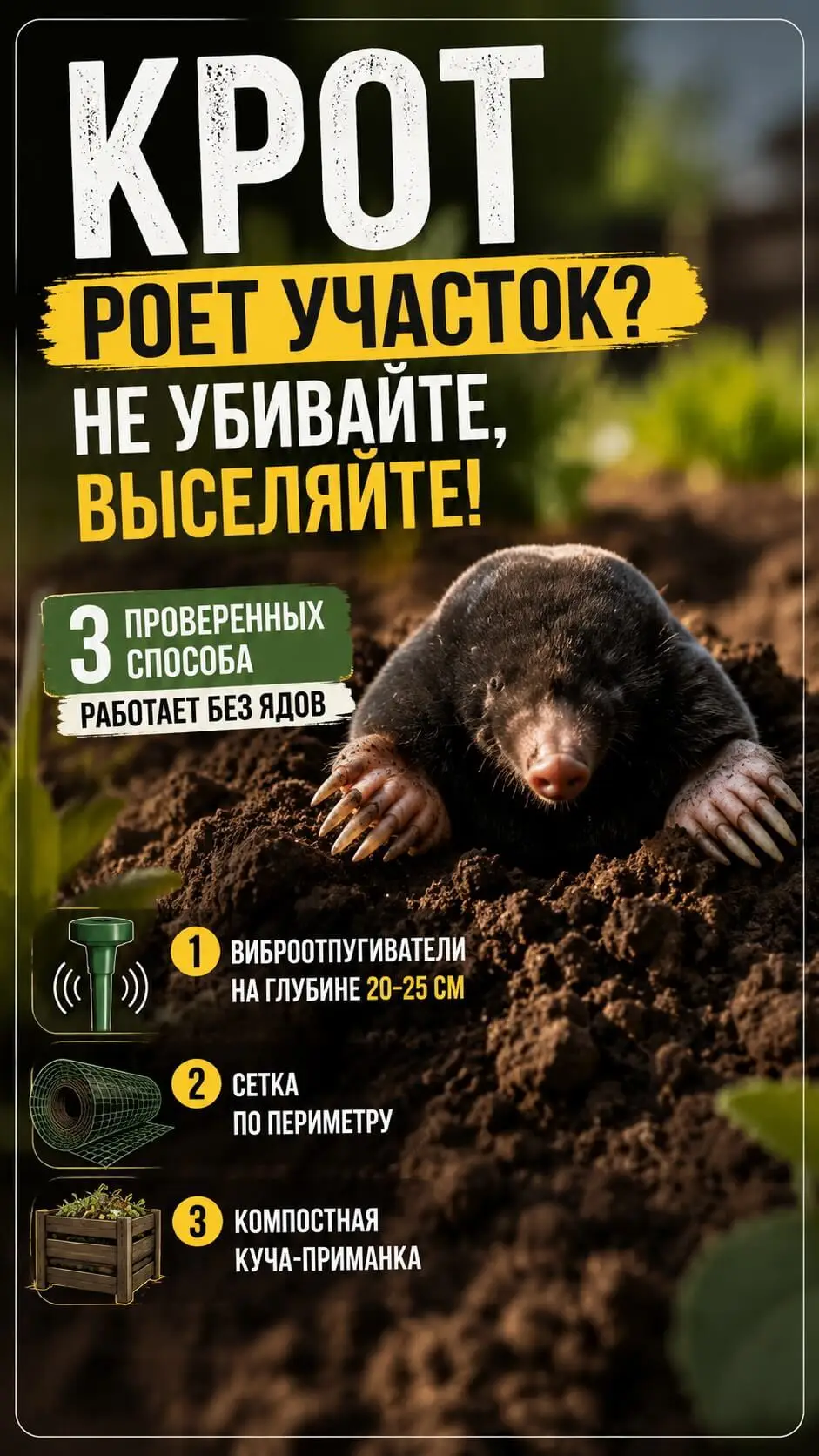 Крот роет весь участок? Три гуманных способа выселить его