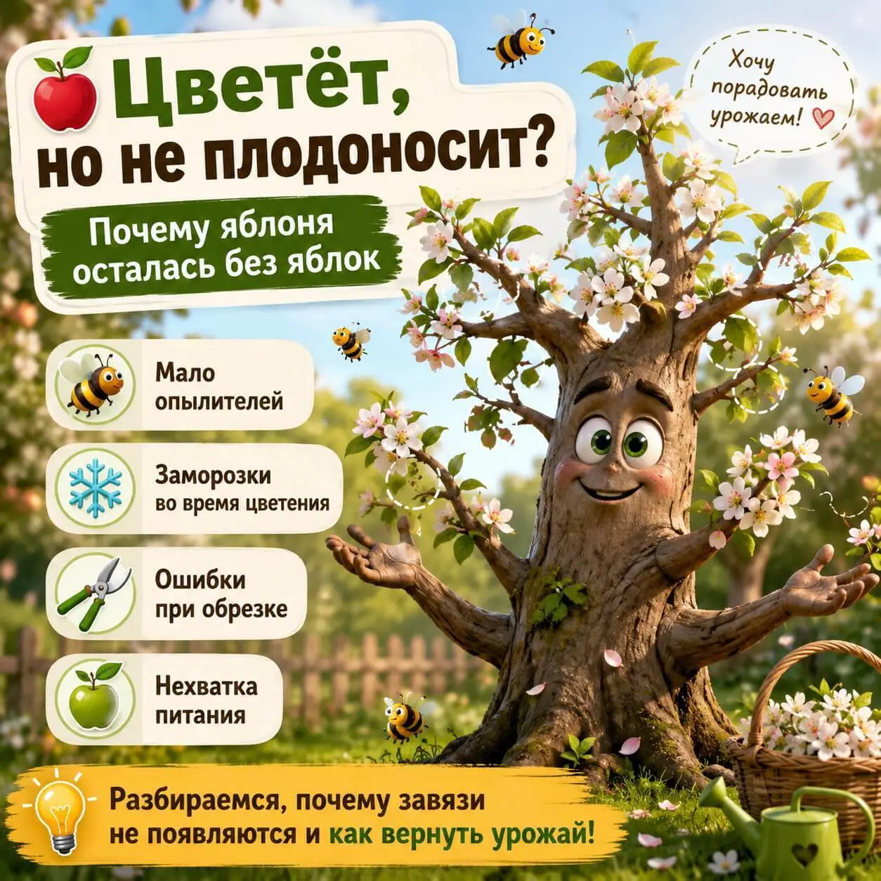 Яблоня цветет но не плодоносит