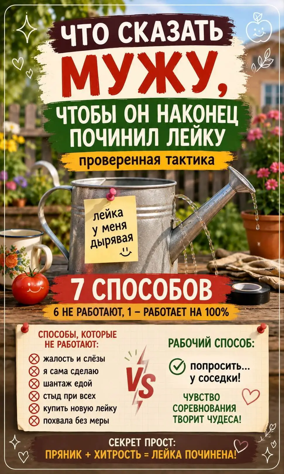 Что сказать мужу, чтобы он наконец починил лейку &mdash; проверенная тактика