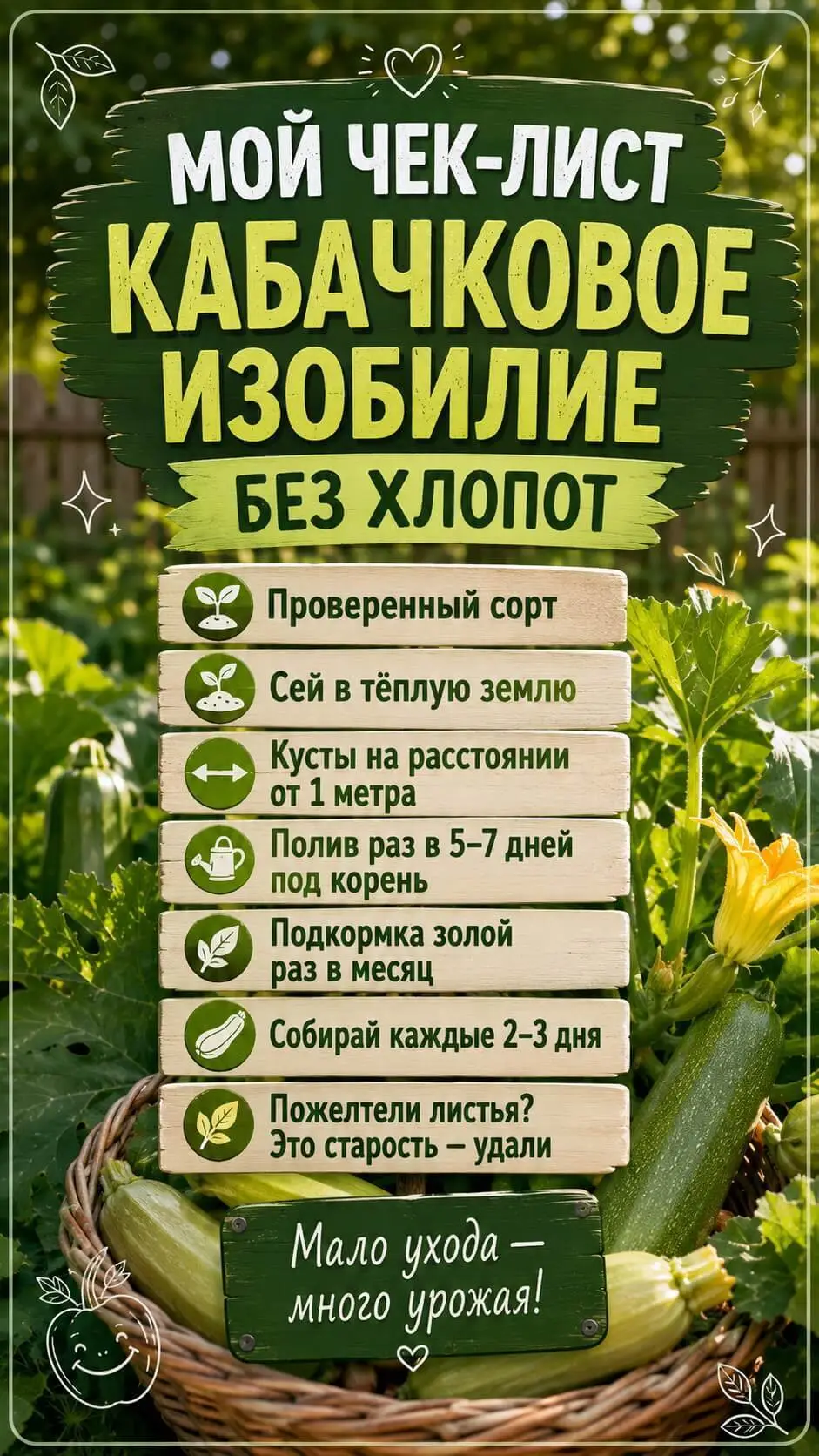 Чек-лист &laquo;Секрет урожайных кабачков&raquo;