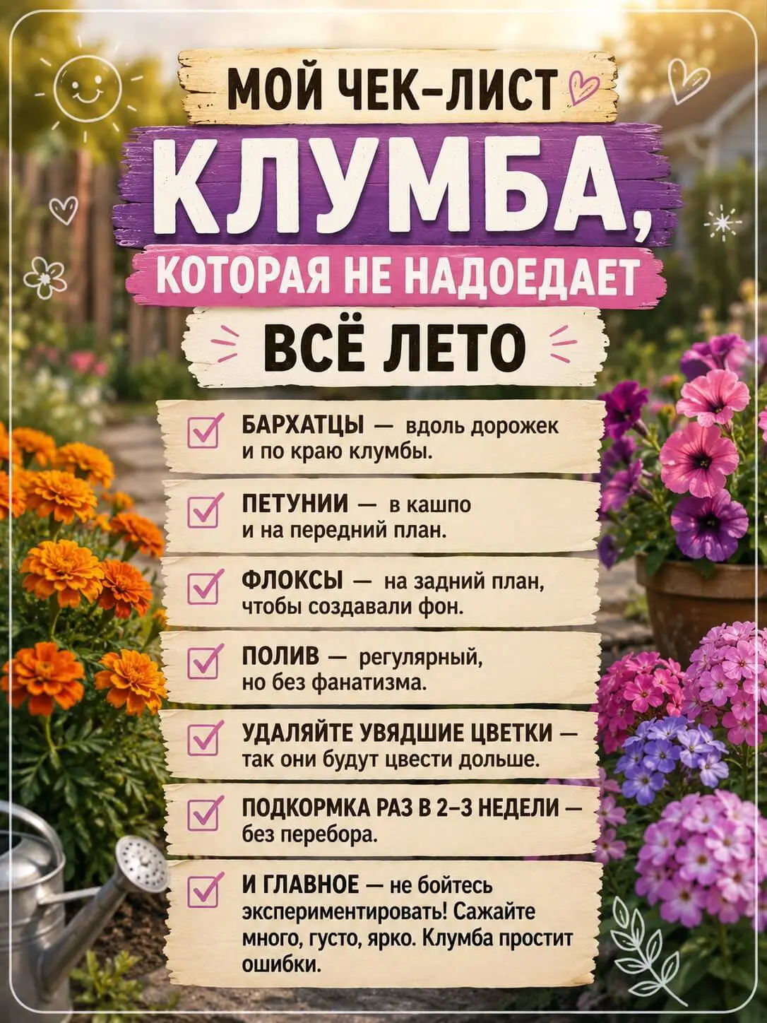 Мой чек-лист «Клумба, которая не надоедает всё лето»