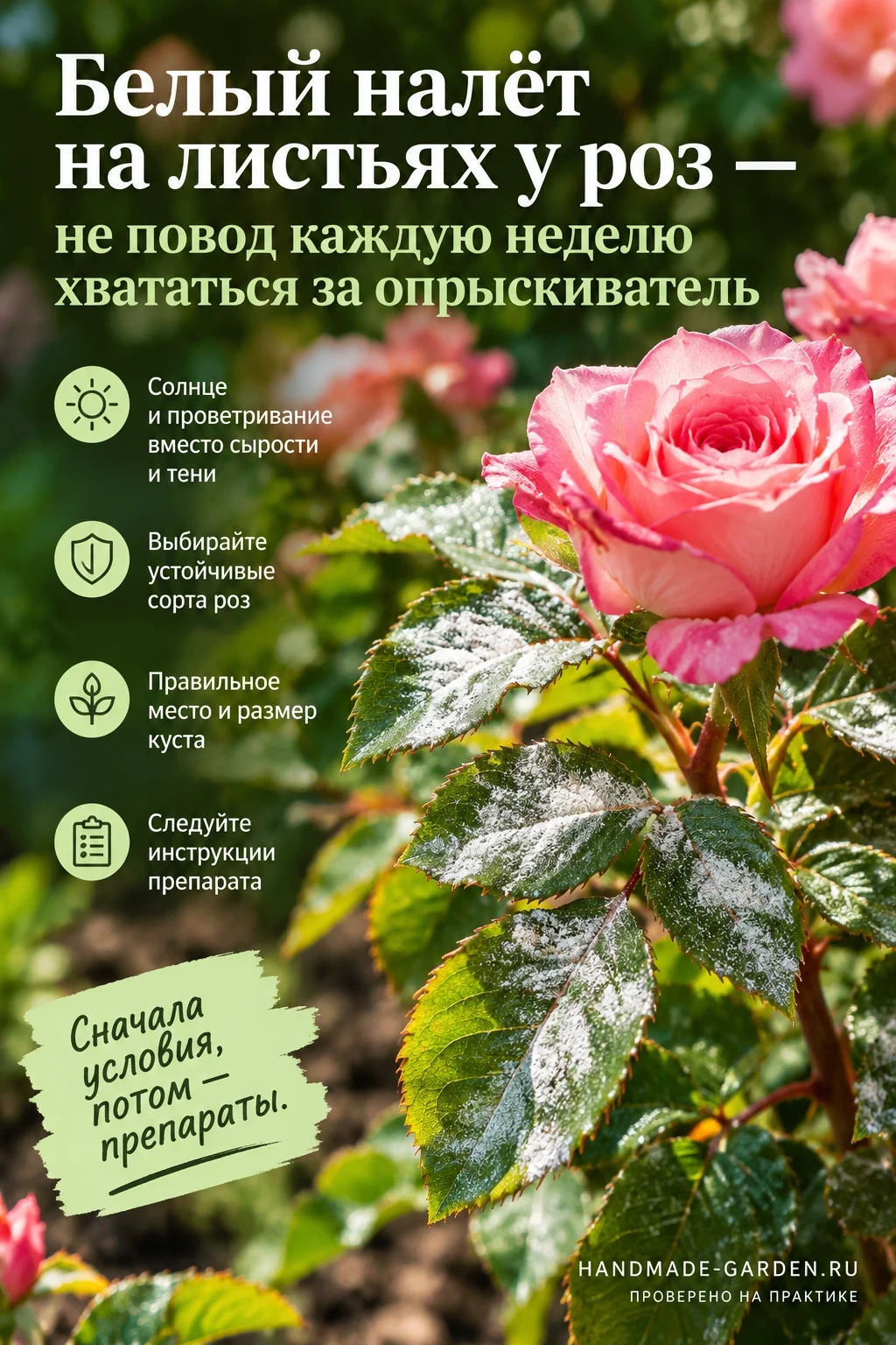 Белый налёт на листьях у роз