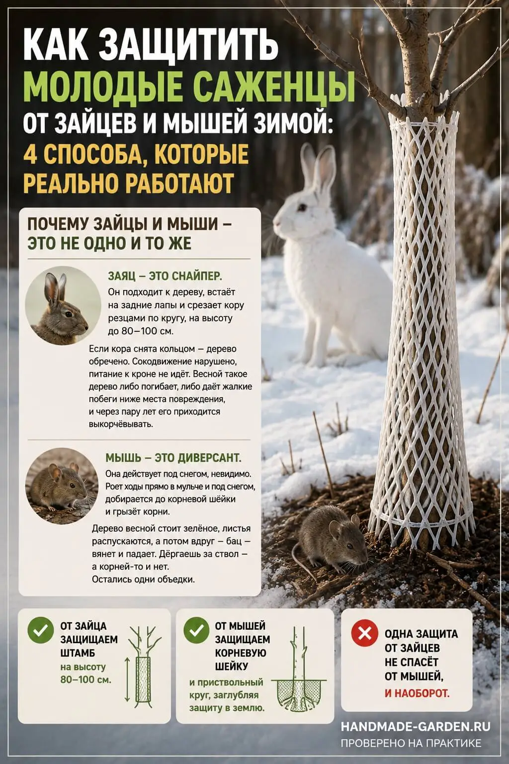 Как защитить молодые саженцы от зайцев и мышей зимой