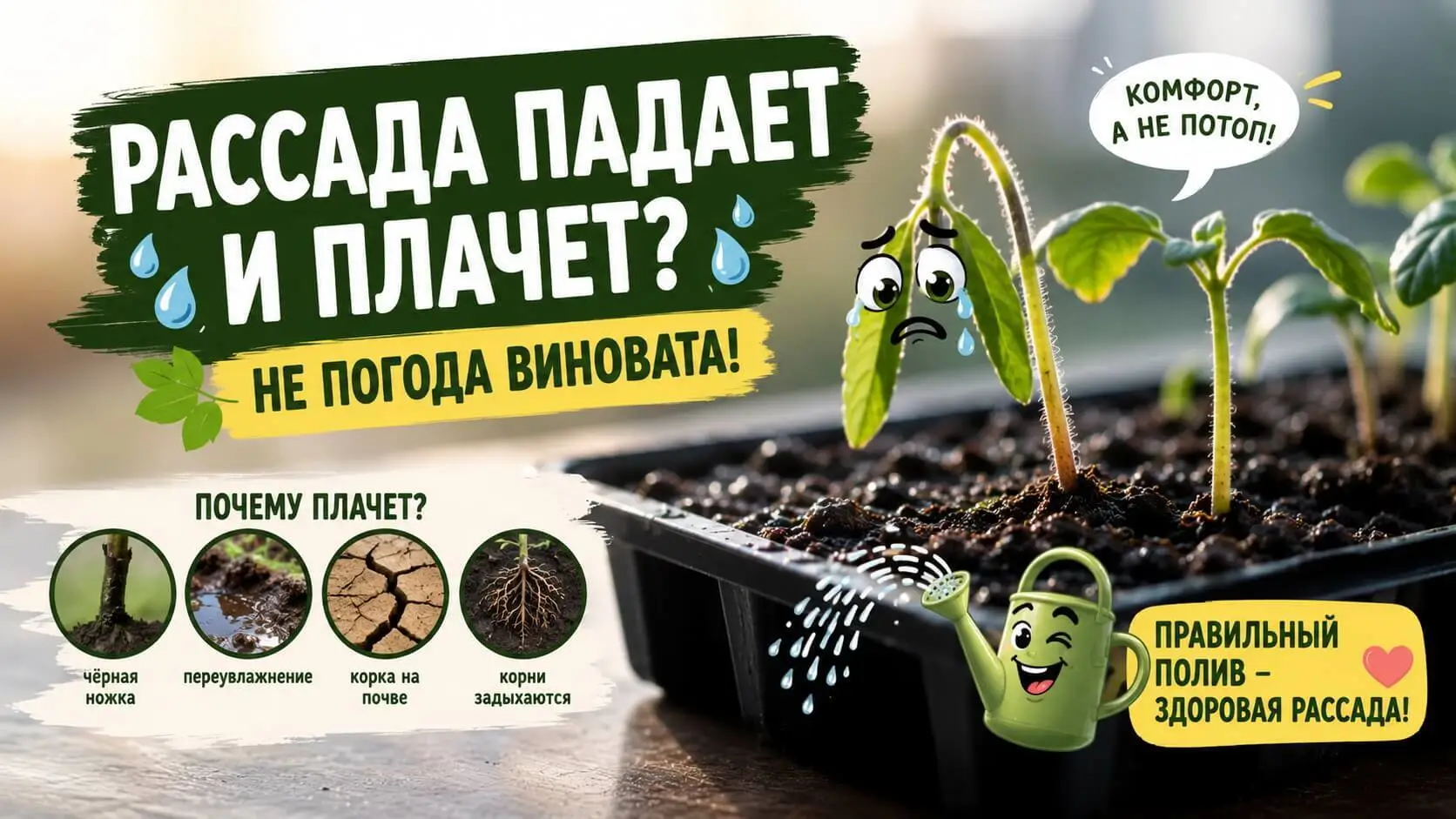 Черная ножка рассады при переливе