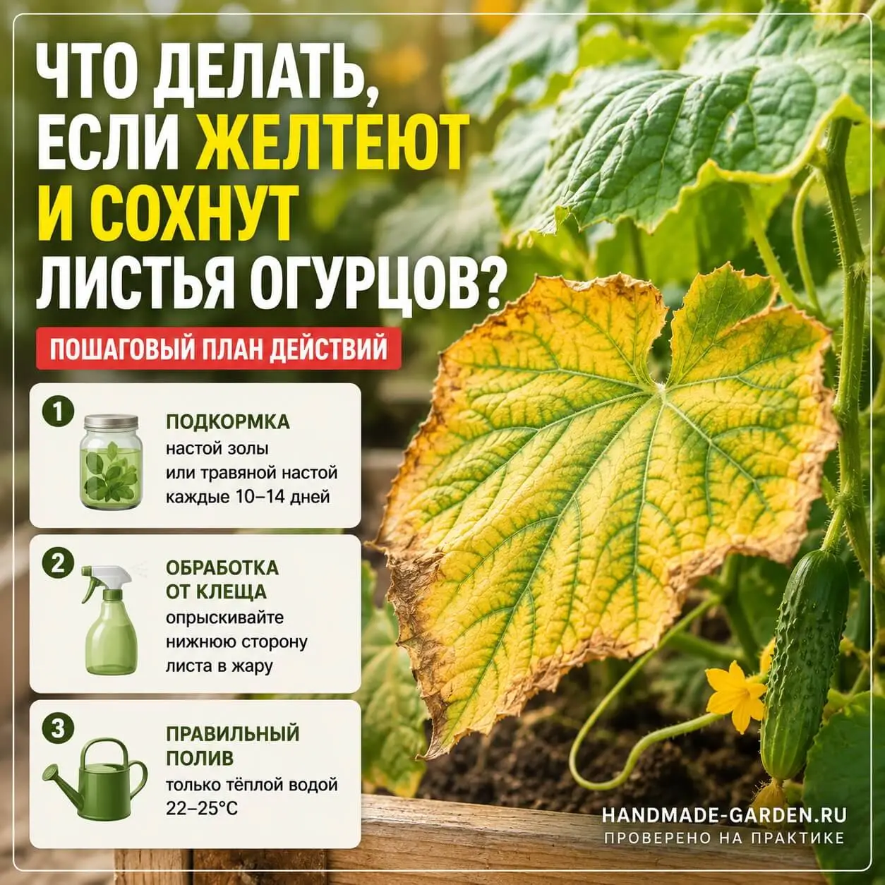 Что делать, если желтеют и сохнут листья огурцов? Пошаговый план действий: подкормка, обработка от клеща, правильный полив