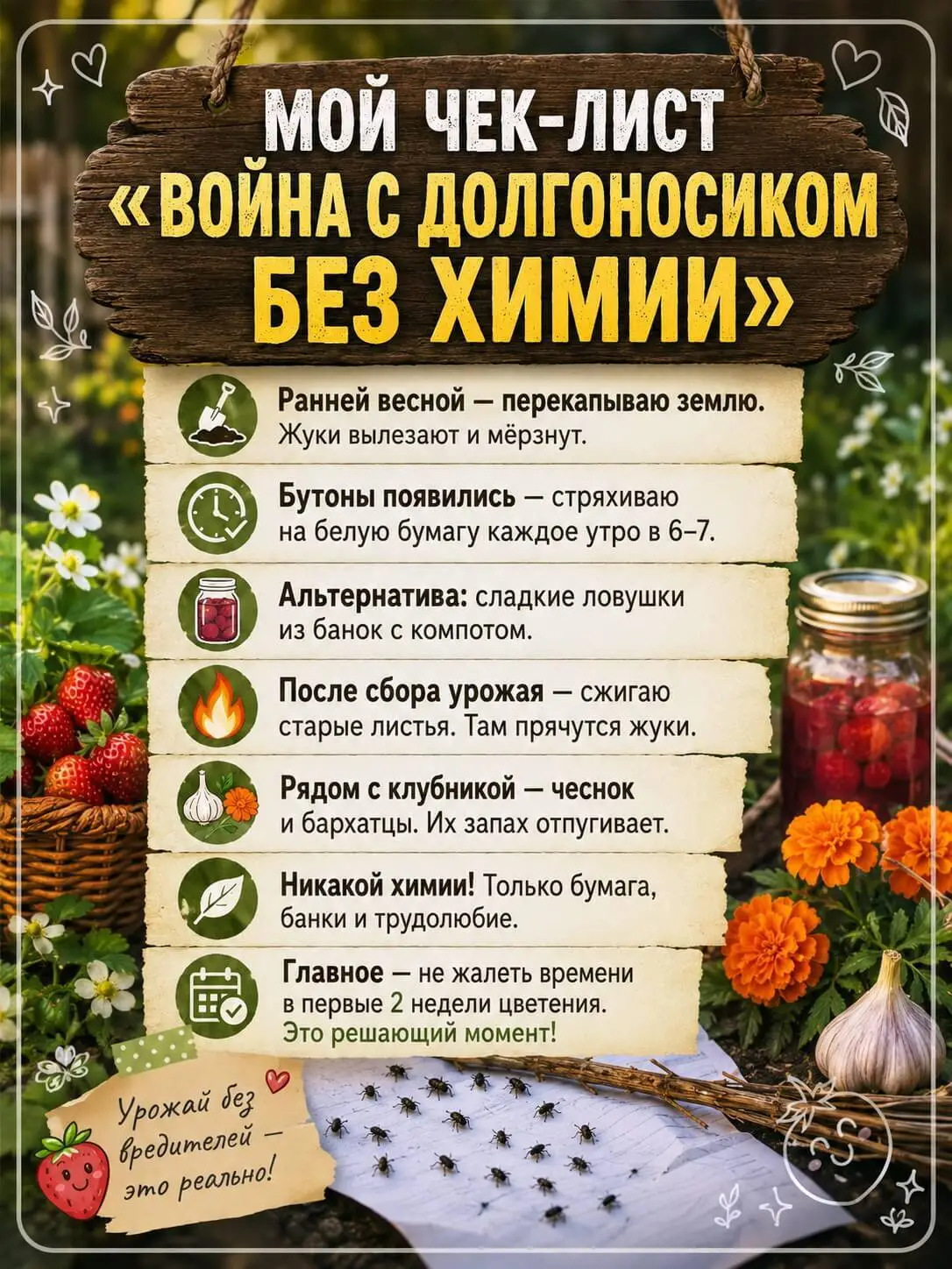 Мой чек-лист «Война с долгоносиком без химии»