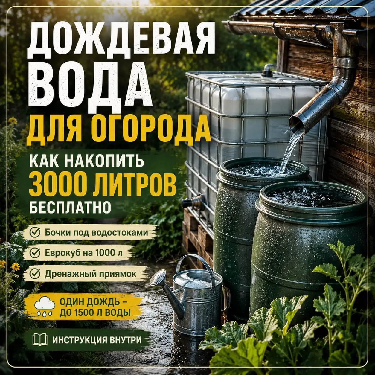 Дождевая вода для огорода - как накопить 3000 литров бесплатно