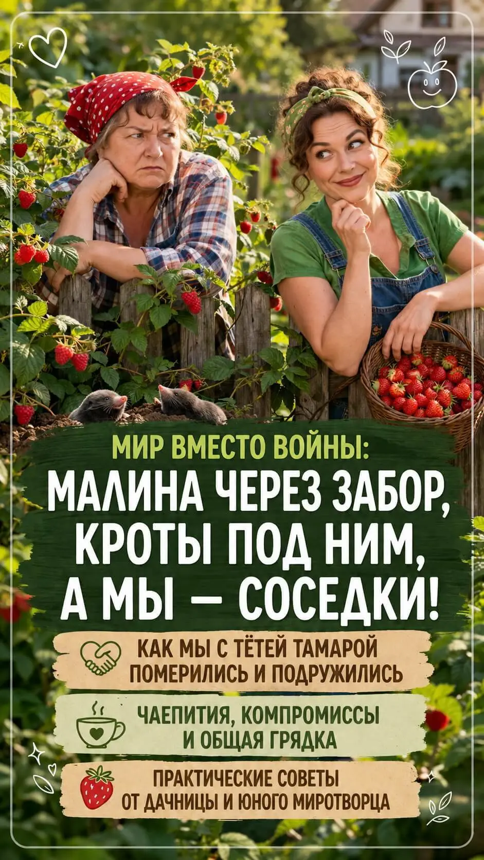как мы с тётей Тамарой помирились, поделили малину, подружились с кротами