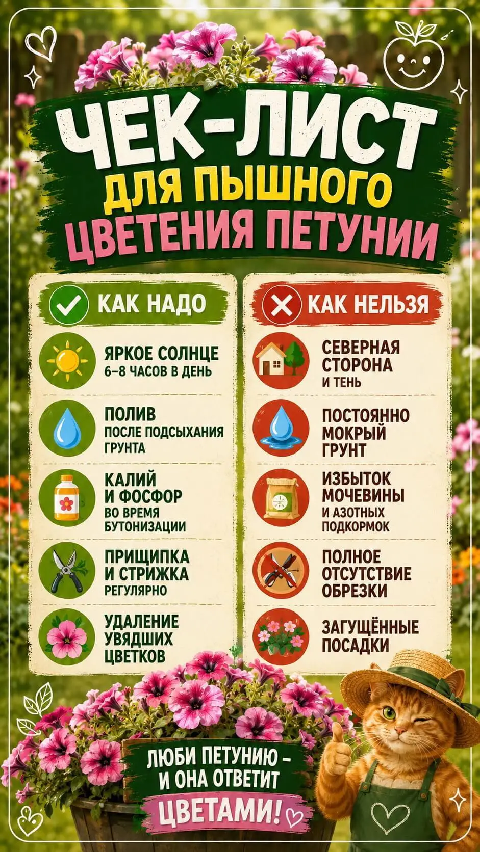 Чек-лист для пышного цветения петунии