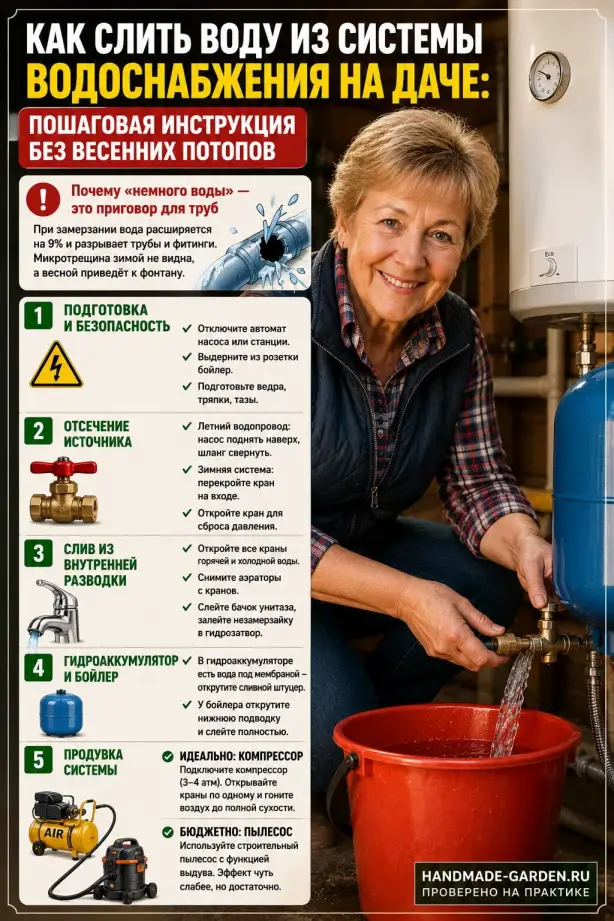 Как слить воду из системы водоснабжения на даче