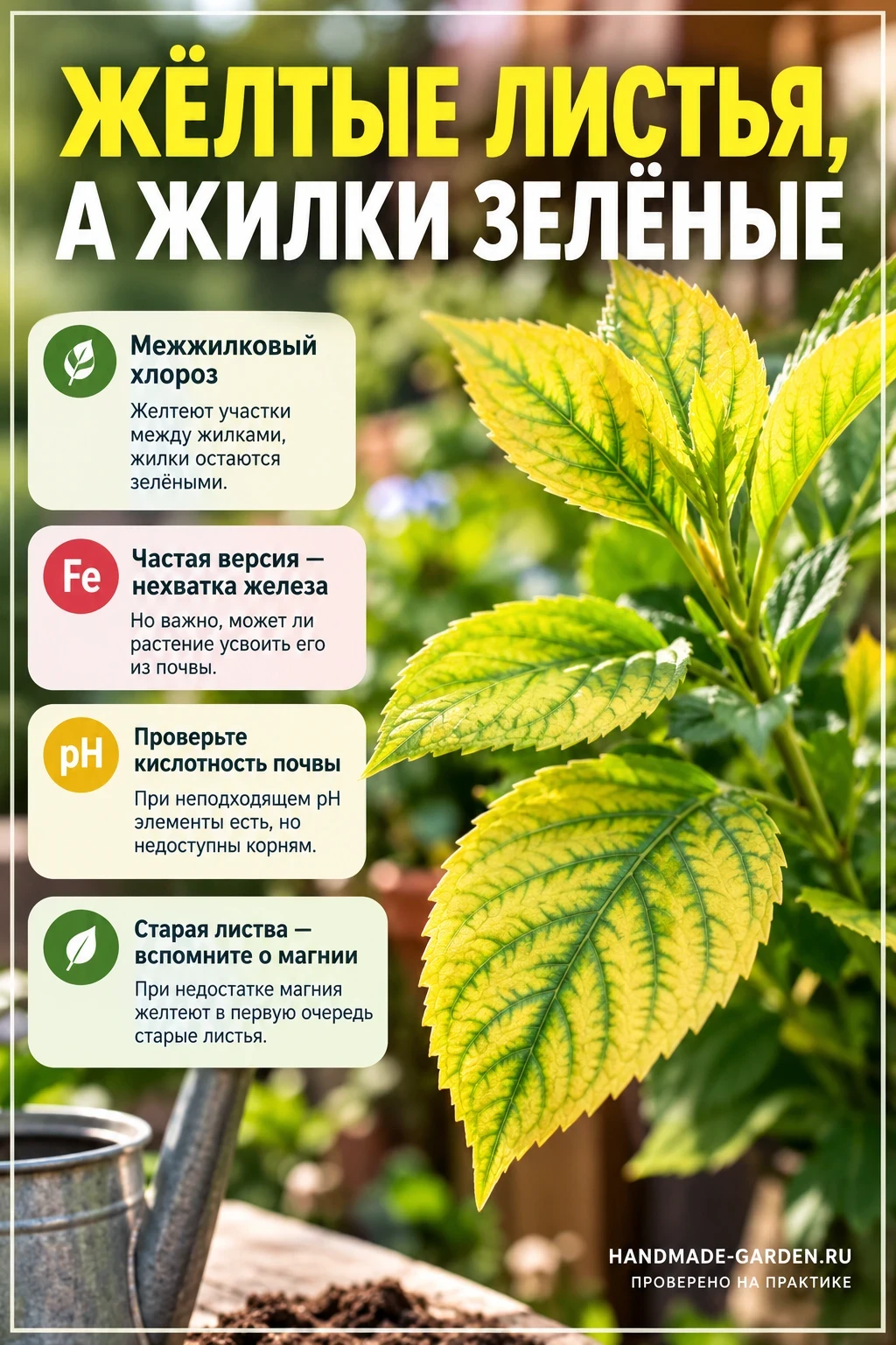 Молодые листья жёлтые, а жилки остаются зелёными