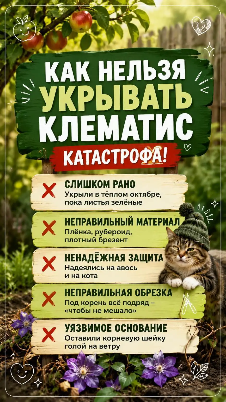 Как нельзя укрывать клематис