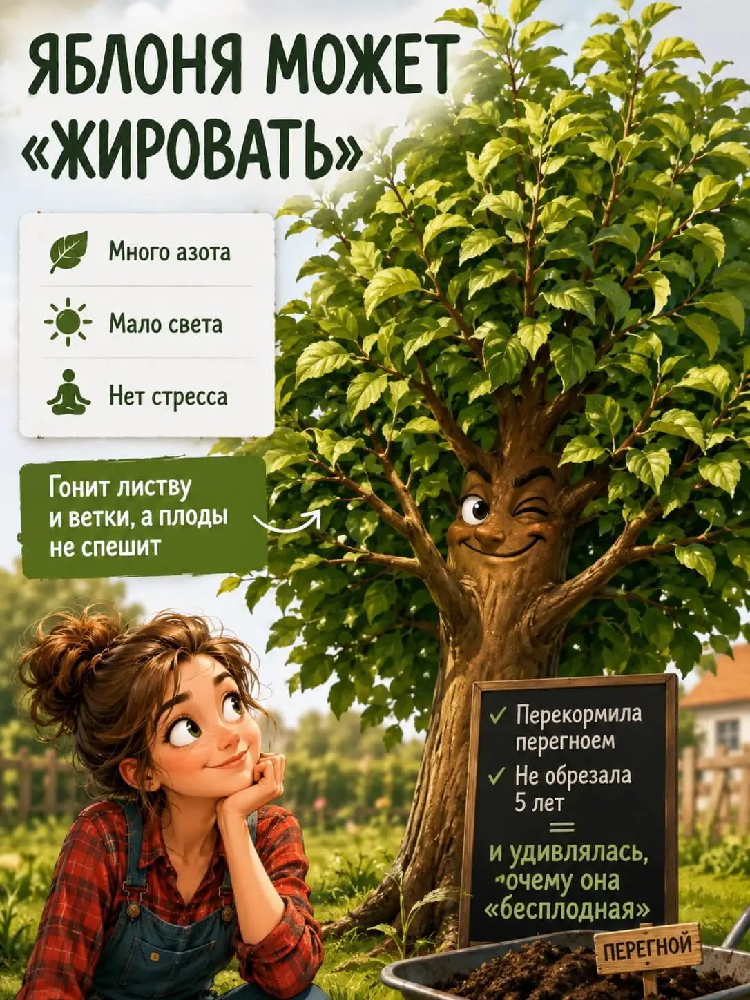 Обрезка старой яблони для омоложения и плодоношения