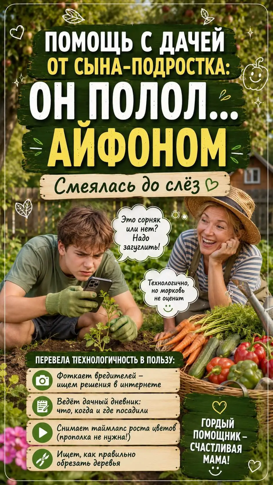 Помощь с дачей от сына-подростка: он полол&hellip; айфоном