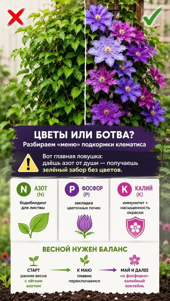 Чем кормить клематис, чтобы лиана утонула в цветах, а не в листьях