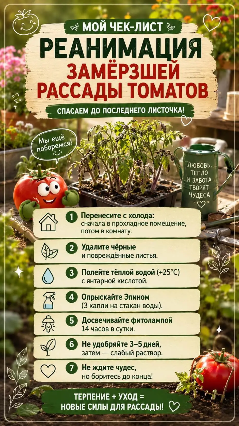 Мой чек-лист &laquo;Реанимация замёрзшей рассады томатов&raquo;