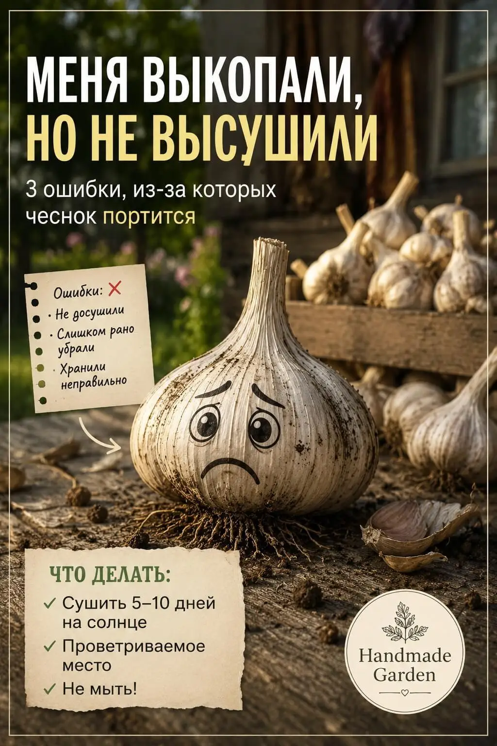Чеснок выкопали, но не высушили