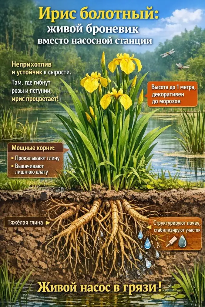 Ирис болотный: живой броневик вместо насосной станции