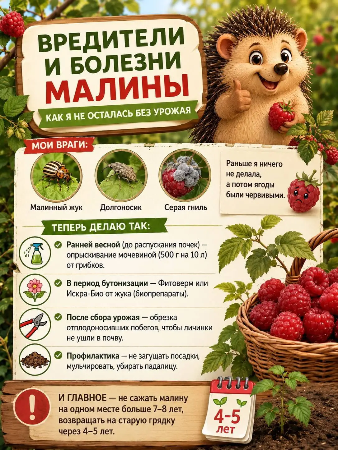 Шпаргалка: уход за малиной по сезонам