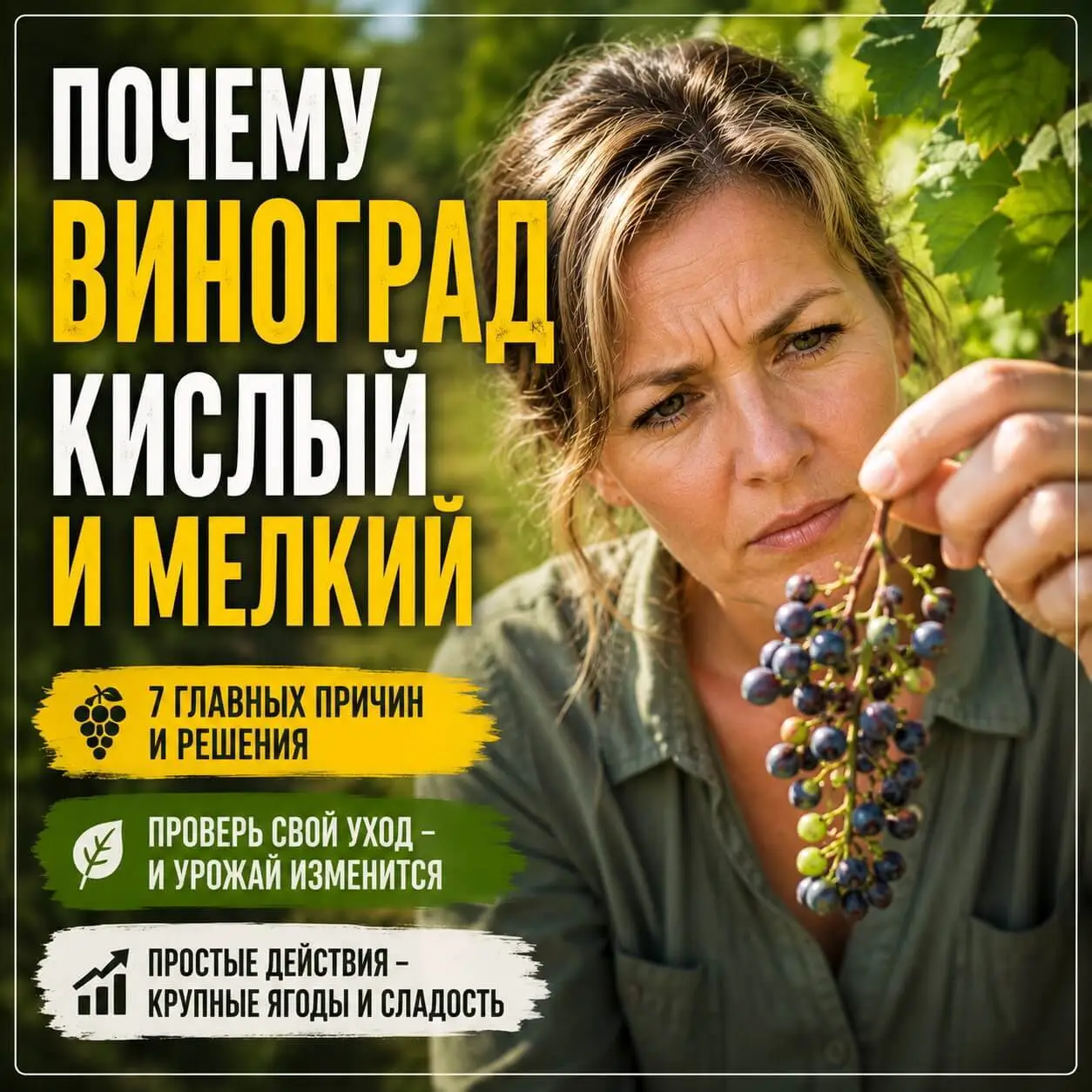 Узнайте, почему виноград растёт кислым и мелким. 