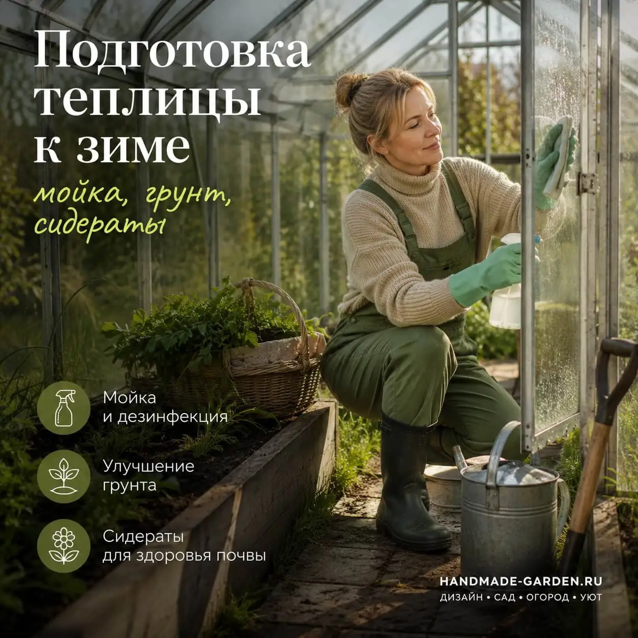 Подготовка теплицы к зиме: мойка, грунт, сидераты