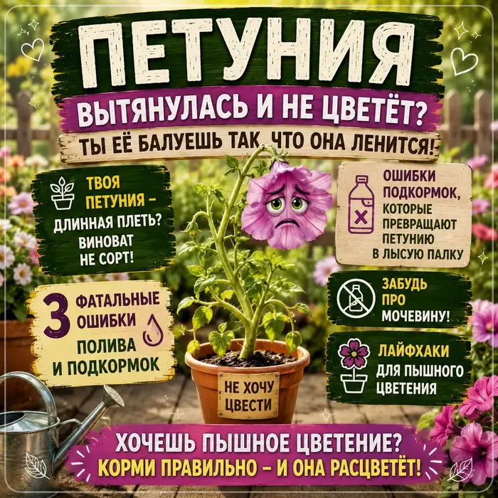 Петуния вытянулась и не цветёт