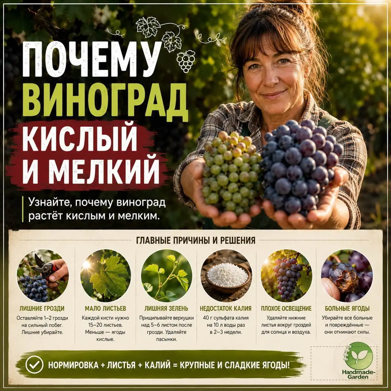 Почему виноград растёт кислым и мелким