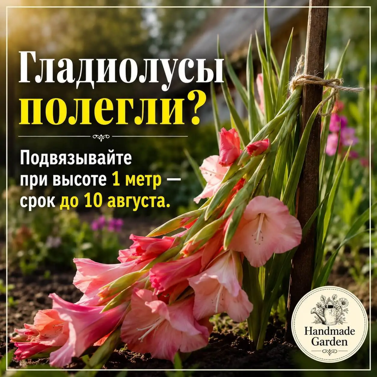 Как подвязать гладиолусы, чтобы не упали: 2 подвязки на высоте 50 и 100 см