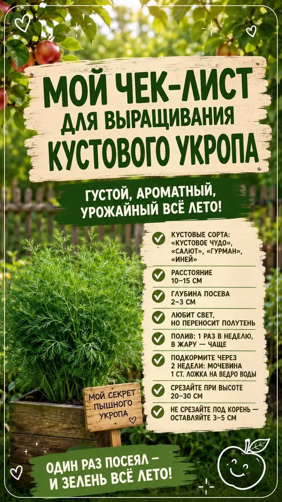 чек-лист для выращивания кустового укропа