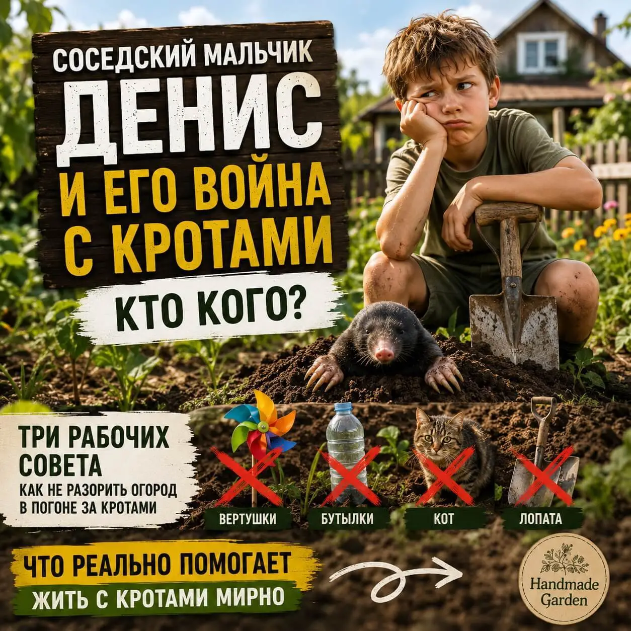 Соседский мальчик Денис и его война с кротами. Кто кого? Три рабочих совета, как не разорить огород в погоне за кротами