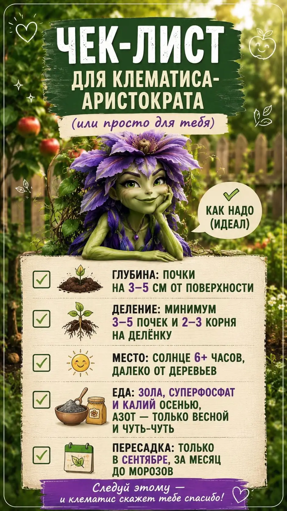 Чек-лист для зимовки аристократа - клематиса