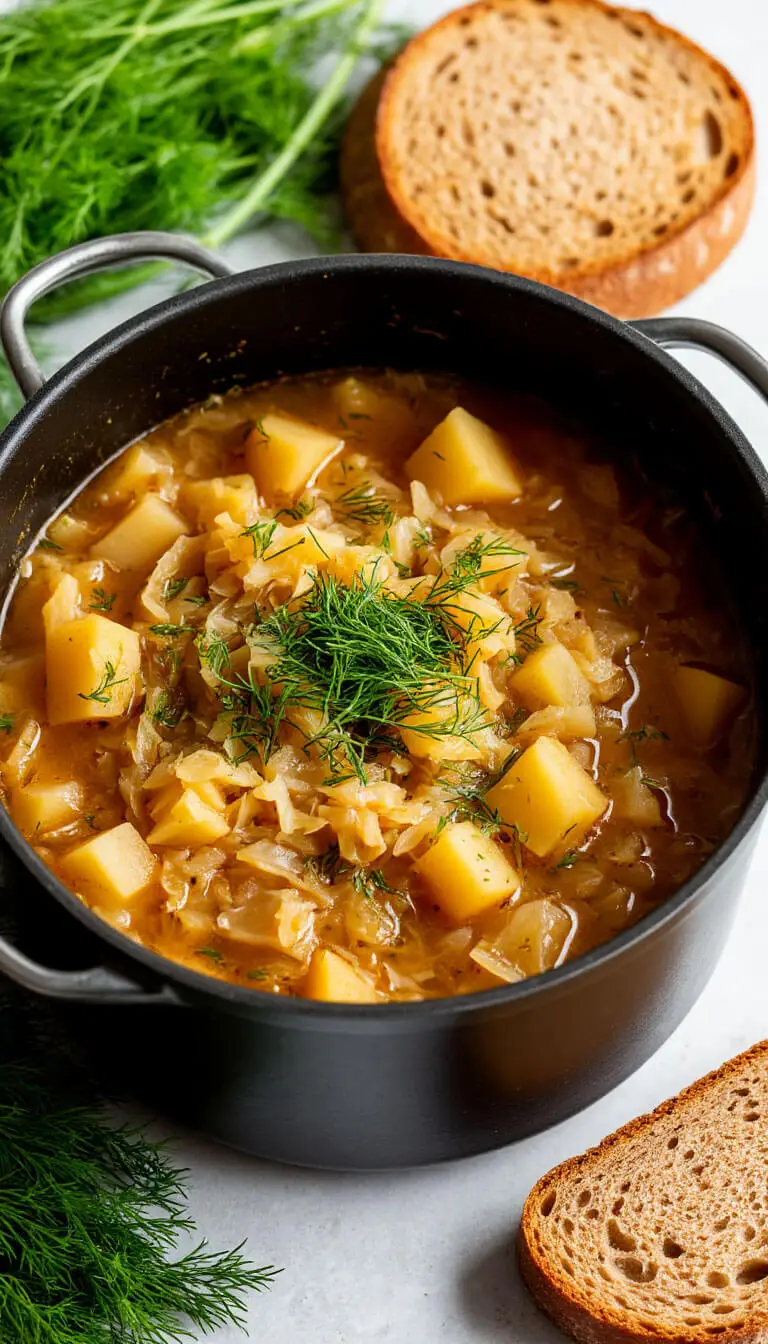 Чугунок с тушёной капустой и яблоками