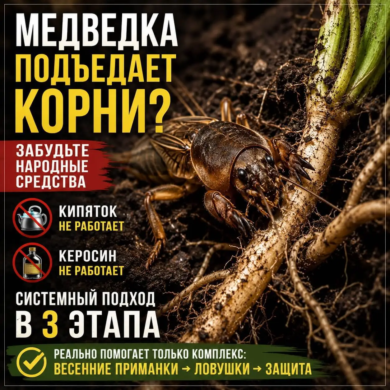 Медведка не уходит - переходим на системную борьбу: 3 этапа и 5 правил