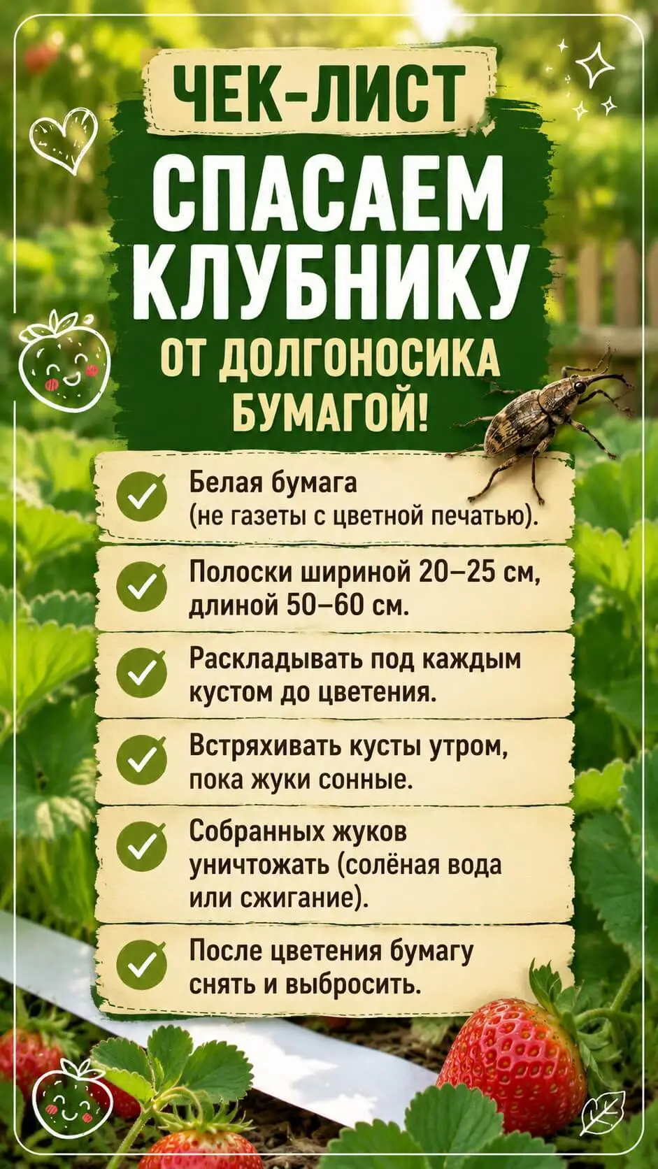 Долгоносик сожрал клубнику? Я обманула его полоской белой бумаги
