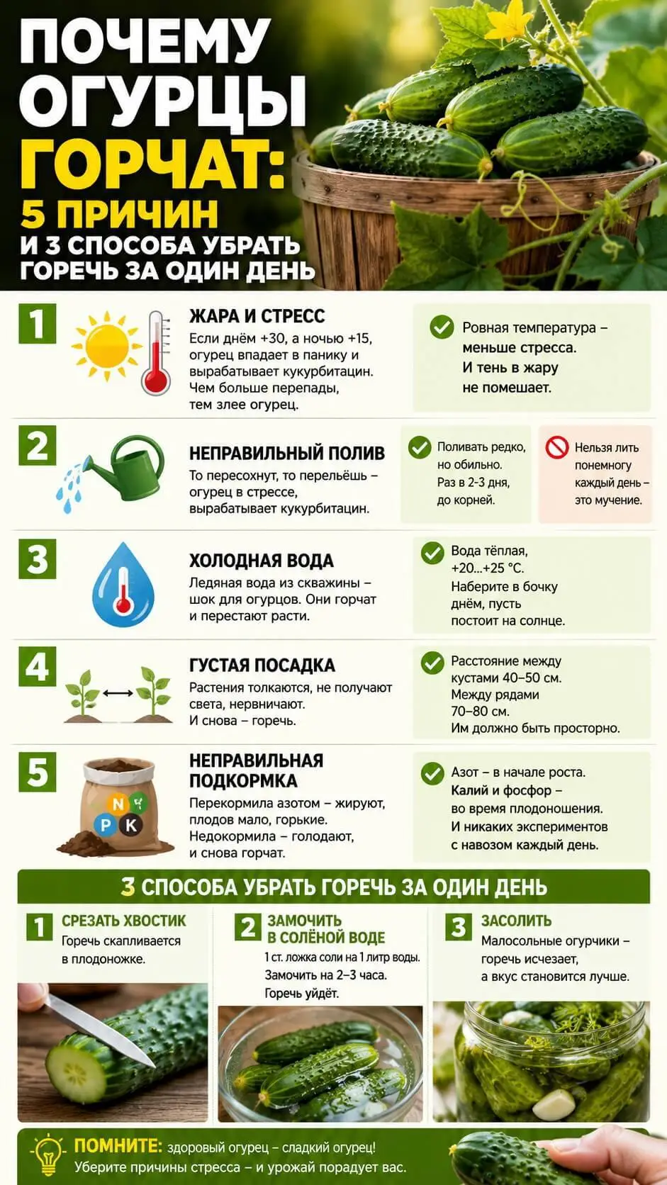 Шпаргалка: что делать, если огурцы горчат